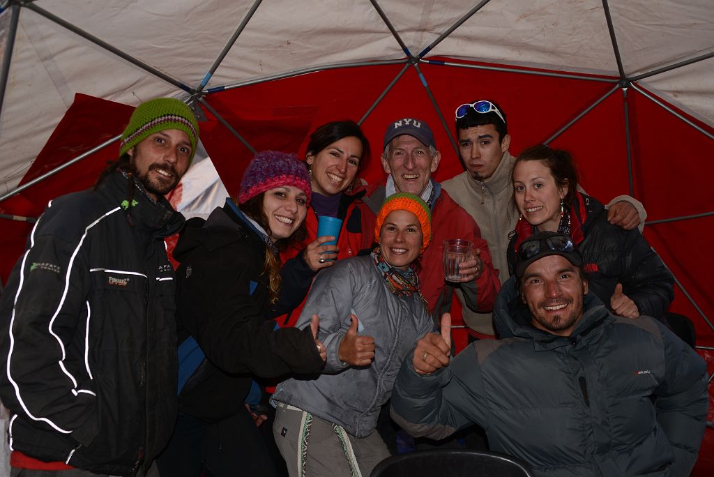 06 Inka Expediciones Plaza de Mulas Base Camp Staff And Guide Agustin Aramayo Celebrate Jerome Ryan Aconcagua Summit